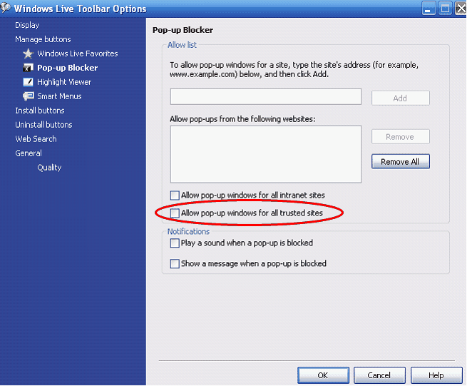 popup blocker_Windows live toolbar_allow popups